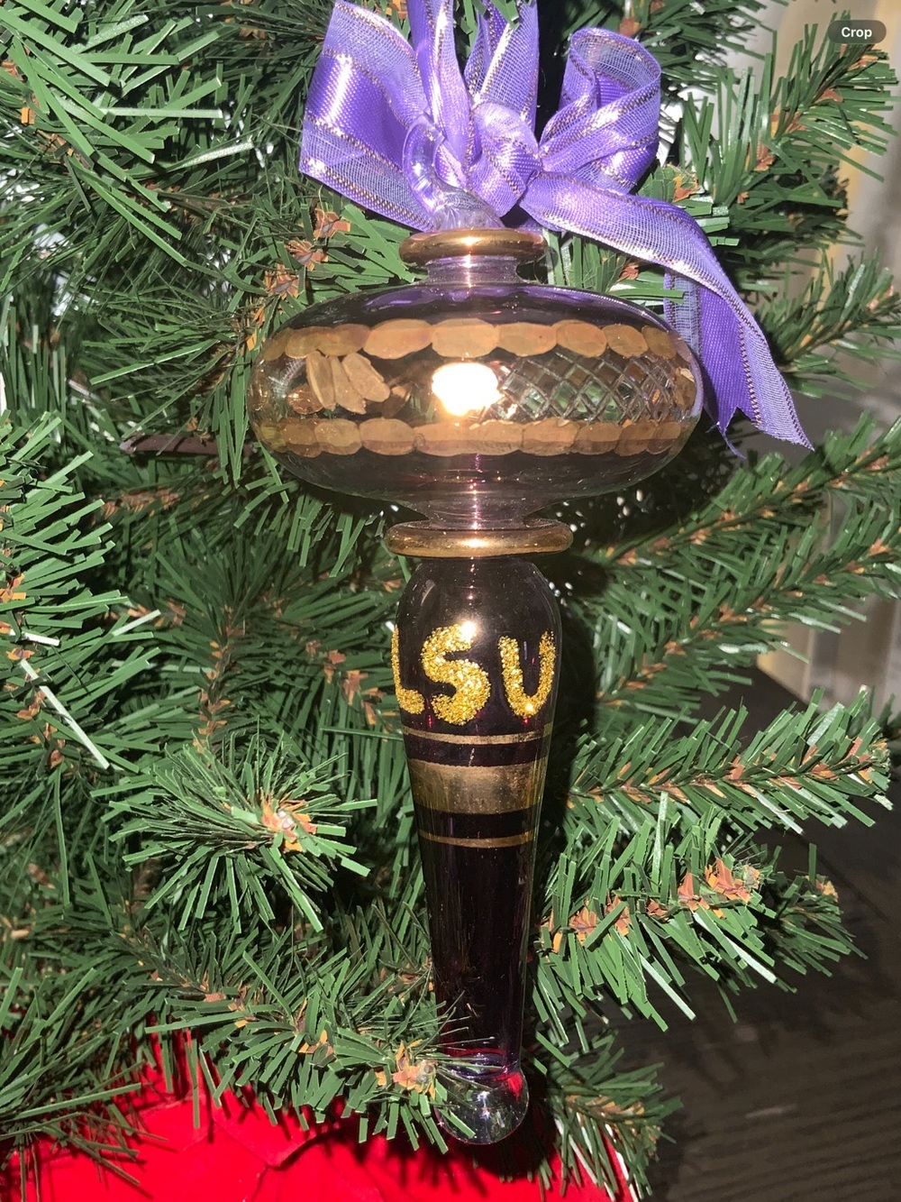 6” Purple and Gold LSU Glass Christmas Ornament - Egyptian Hand Blown Glass
